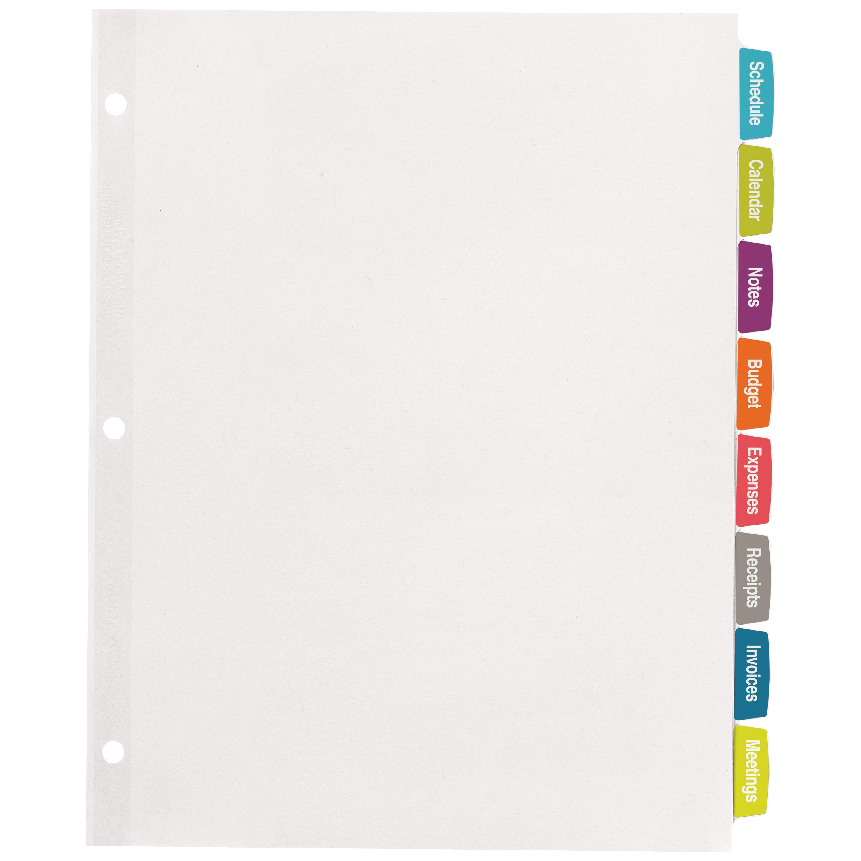 Big Tab™ White Label Dividers, 8-Tab Sets 14435 | Avery